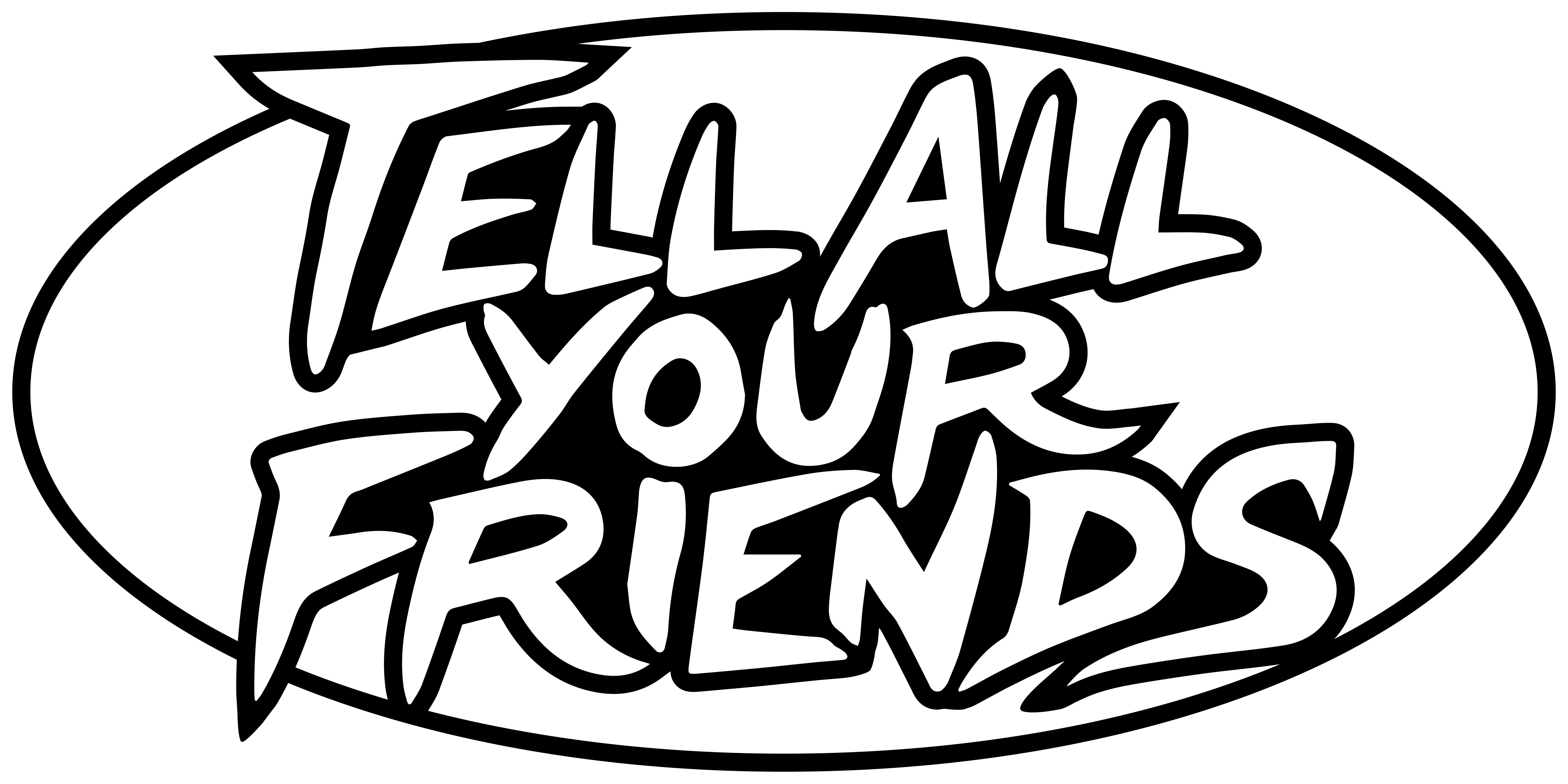 Tell All Your Friends logo with slogan - Dark version on transparent background