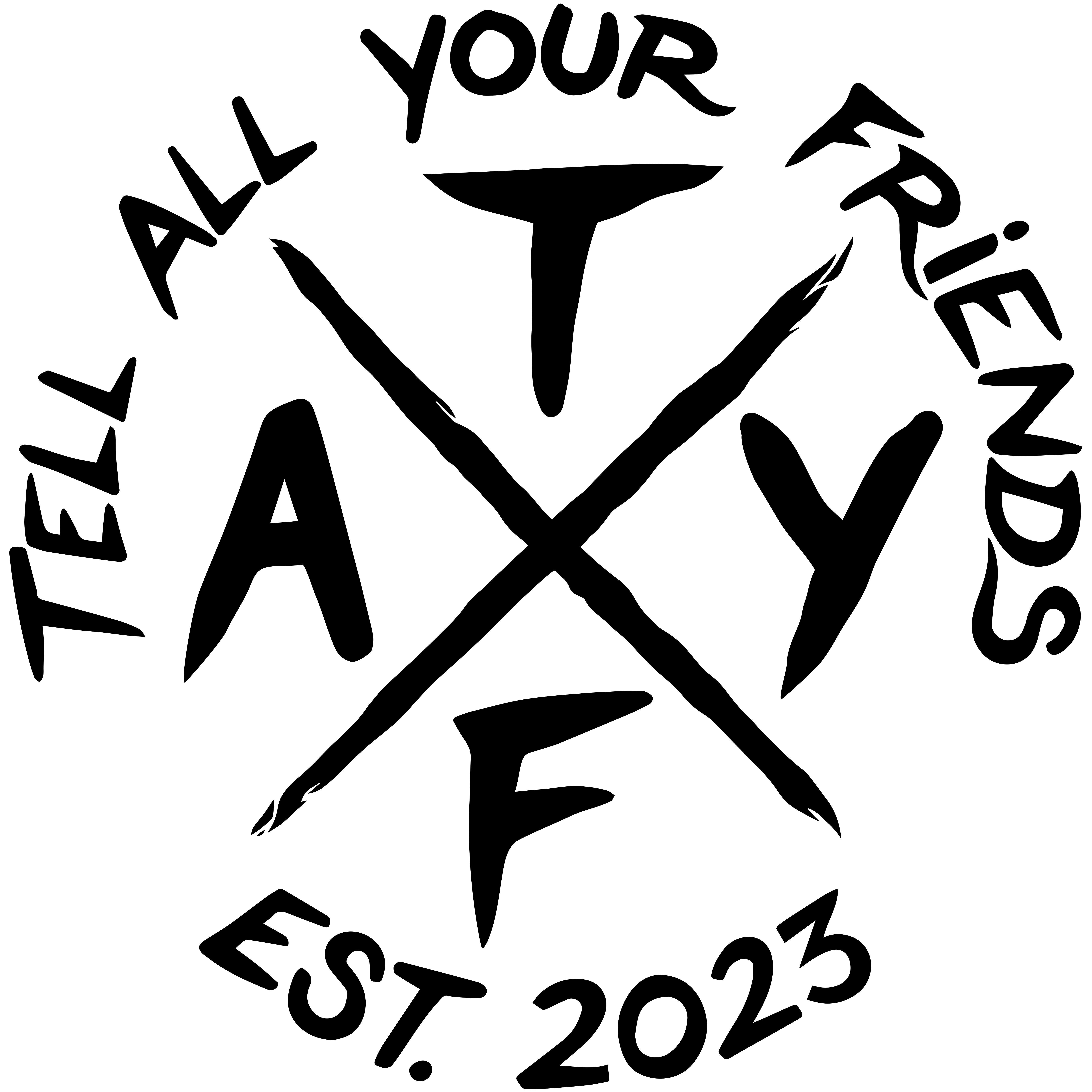 Tell All Your Friends X logo with circular text - Light version on transparent background