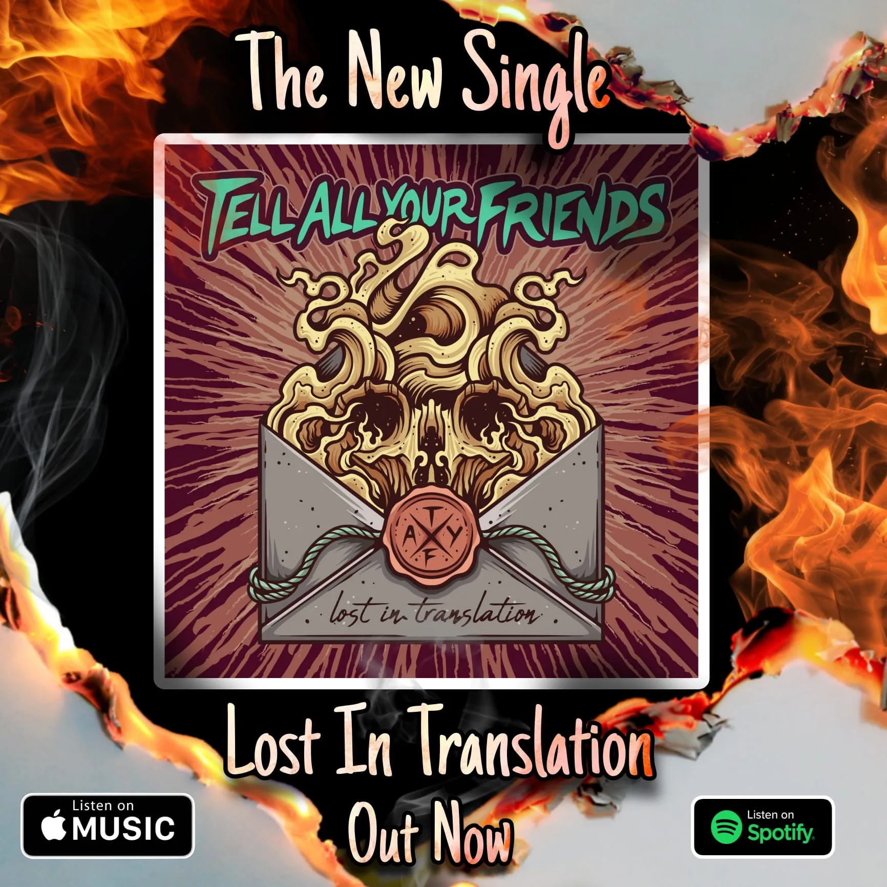 Lost In Translation - Latest release album cover with animated fire effect
